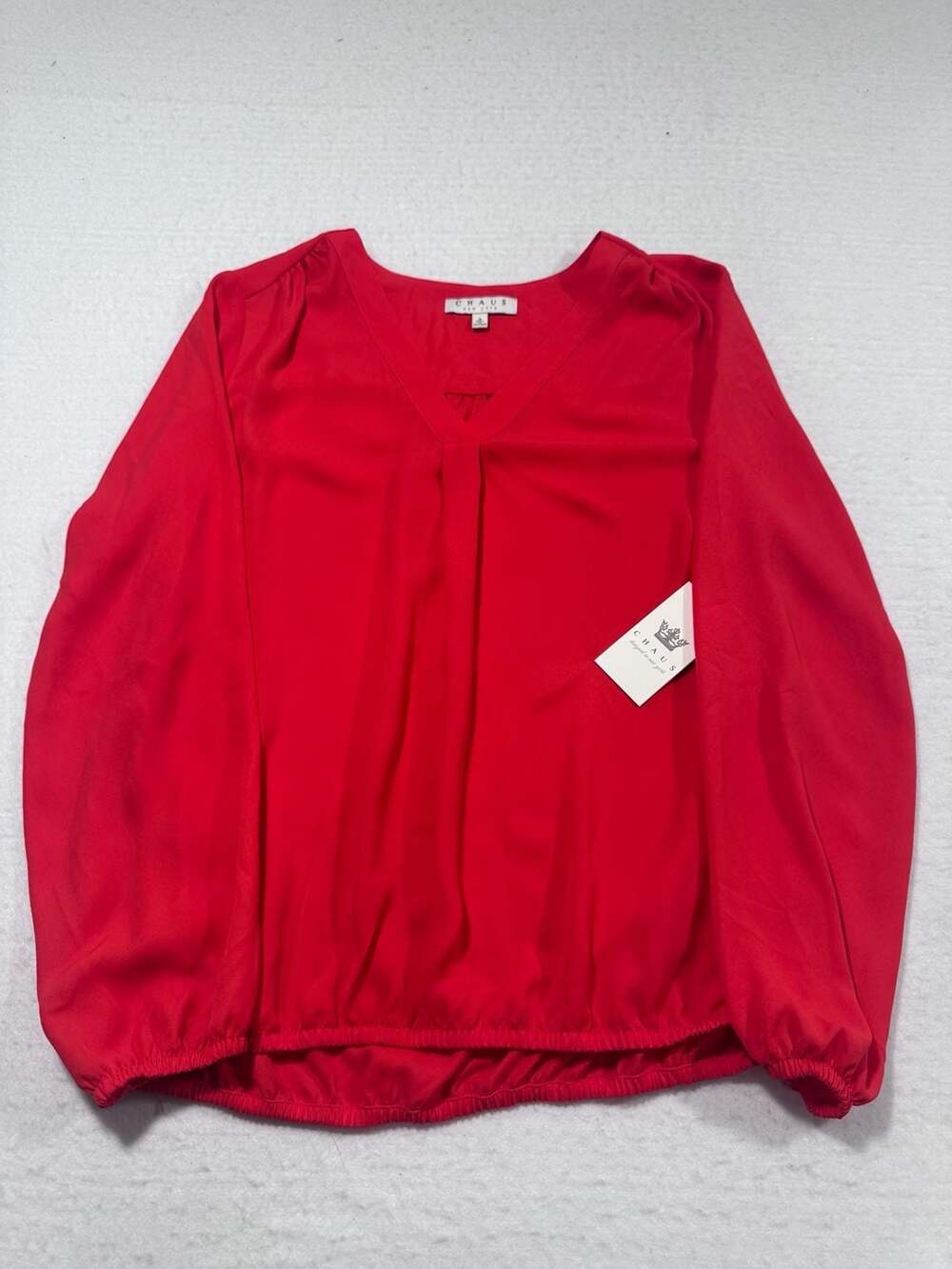 Chaus New York Red V-Neck Long Sleeve Blouse Size S
